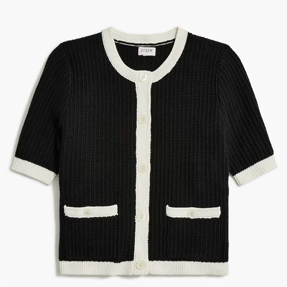 J. Crew Sweaters - NEW J Crew Short Sleeve Lady Cardigan Button Up Black & White Sweater- XL